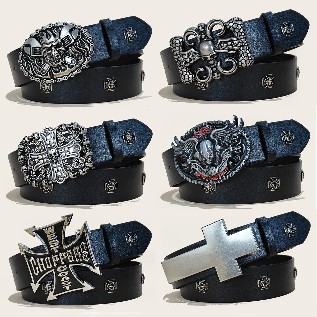 Black Punk Style PU Leather Belt Unisex Gothic Fashion Accessory Cross rivet decoration Y2K rock hip-hop style Jeans Belt Gift
