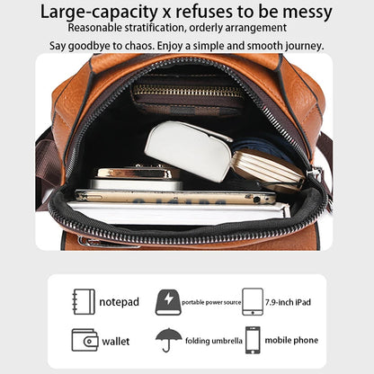 Compact Men's Leather Crossbody Bag, Lightweight Shoulder Bag with Multiple Pockets, Ideal for Travel and Commute Rugged Men's