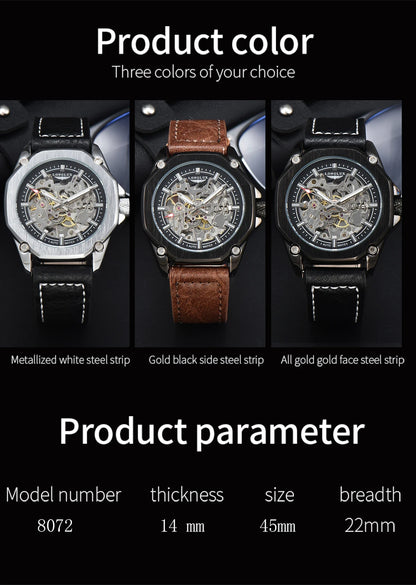 LONGLUX Automatic Watch Sport Style Wholesale Mechanical Wristwatches Fashion Hollow Leather Mens Watch Men Gift