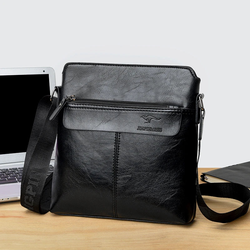 Men's Business Casual Backpack, Single-Shoulder Crossbody Pu Leather Briefcase, Multi-Compartment Large Capacity