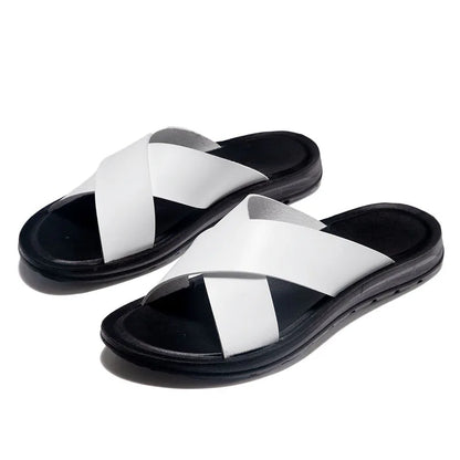 Men Summer Shoes Italian Leather Slippers Outdoor Men High Quality Big Size 38-47 Beach Flip Flops Slip on Men's Sandals MSH038