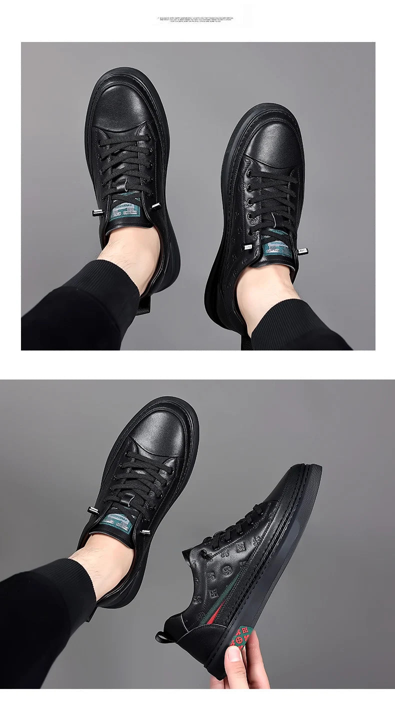 Spring Autumn Flat /5cm Elevator Shoes Men Casual Genuine Leather Sneakers Leisure Height Increase Breathable Men Loafers Trendy