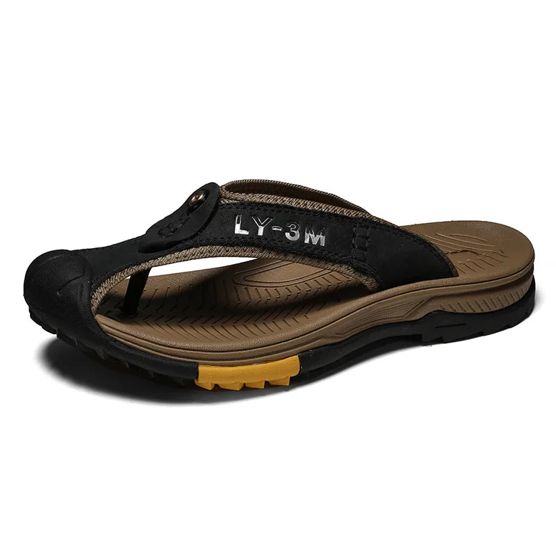 Genuine Cow Leather Shoes Men Sandals Flip Flops Men's Casual Shoes Classic Massage Men Beach Slippers Anti-slip Summer 2025 New