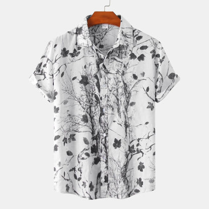Hawaiian Summer Men's Casual Shirt Social Beach Style Short Sleeve Large Flower Print Chinese Resort Retro Loose Shirt