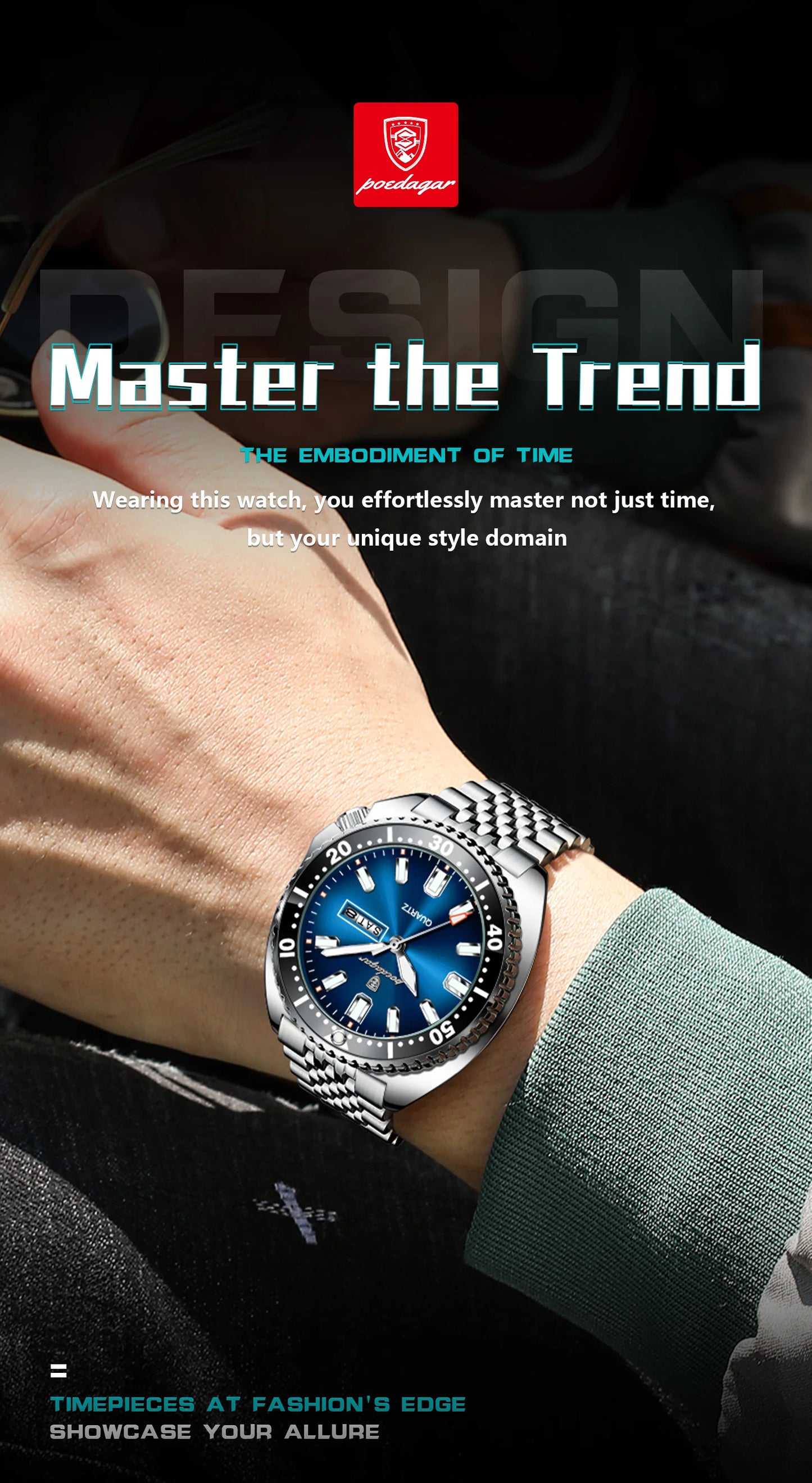 POEDAGAR Luxury Quartz Men Clock Waterproof Luminous Business Man Wristwatch Stainless Steel Date Week Sport Men's Watches Reloj