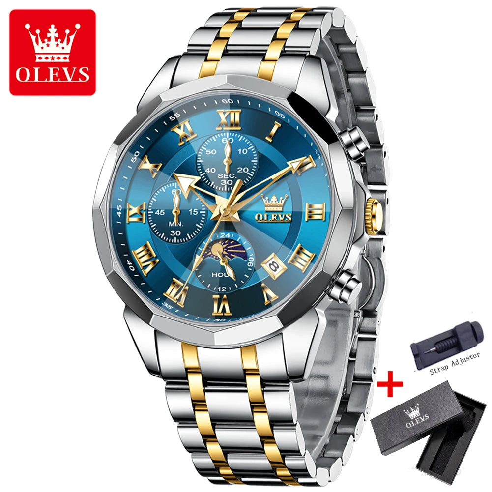 OLEVS 3675 Luxury Calendar Stainless Steel Quartz Mens Wristwatches Chronograph Waterproof Watch for Men Luminous Reloj Hombre