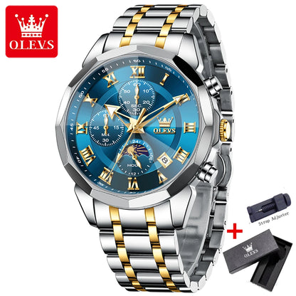 OLEVS 3675 Luxury Calendar Stainless Steel Quartz Mens Wristwatches Chronograph Waterproof Watch for Men Luminous Reloj Hombre