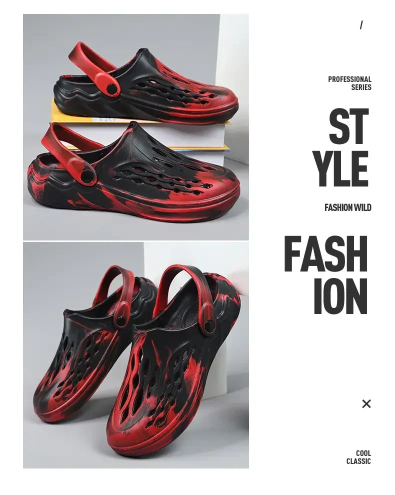 Outdoor Men's Summer Sandals Breathable EVA camouflage Slip-On Casual Shoes round Toe Flat Heel Color Block Pattern