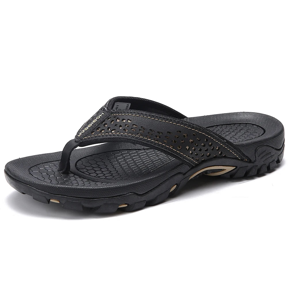 Plus Big Size 49 50 51 52 Mens Flip Flops Slippers PU Leather Beach Shoes TPR Outsoles Hard-Wearing Outdoor Style