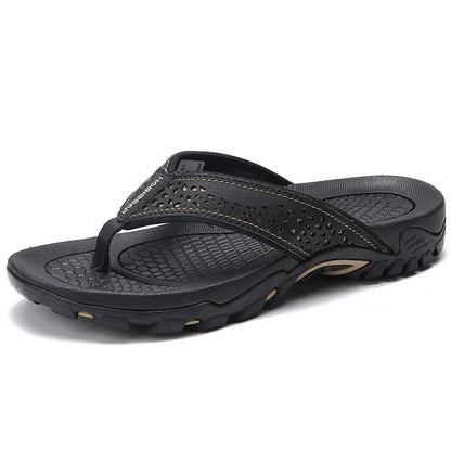 Plus Big Size 49 50 51 52 Mens Flip Flops Slippers PU Leather Beach Shoes TPR Outsoles Hard-Wearing Outdoor Style