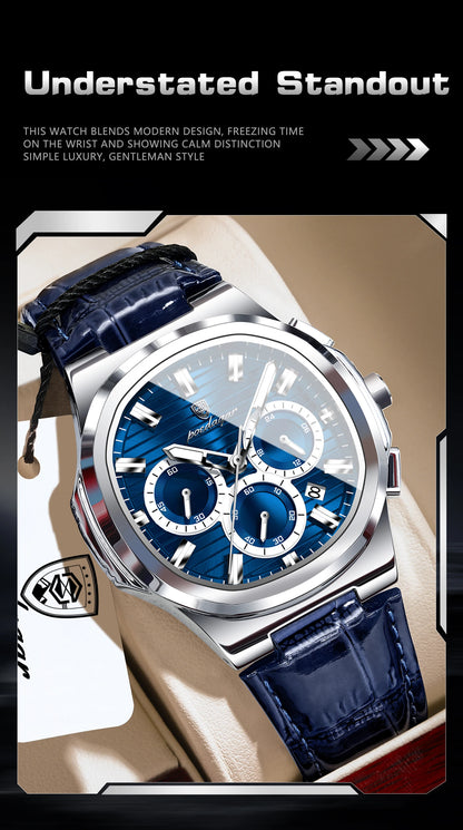 POEDAGAR Top Business Man Wristwatch Date Chronograph Waterproof Luminous Luxury Men Watch Leather Quartz Men's Watches Male+Box