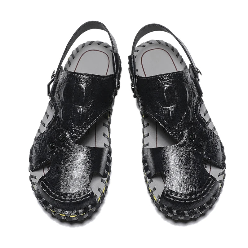 Handmade Men's Summer Sandals Genuine Leather Beach Rubber Flip Flops Classic Roman Male Sandals Outdoor Dual-Purpose Slippers