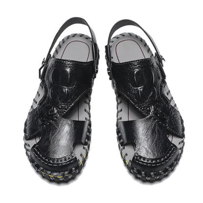 Handmade Men's Summer Sandals Genuine Leather Beach Rubber Flip Flops Classic Roman Male Sandals Outdoor Dual-Purpose Slippers