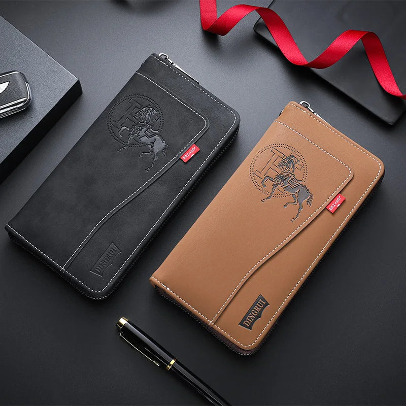 New men's wallet made of crazy horse leather with retro style from Europe and America PU zipper bag fashionable short card bag a