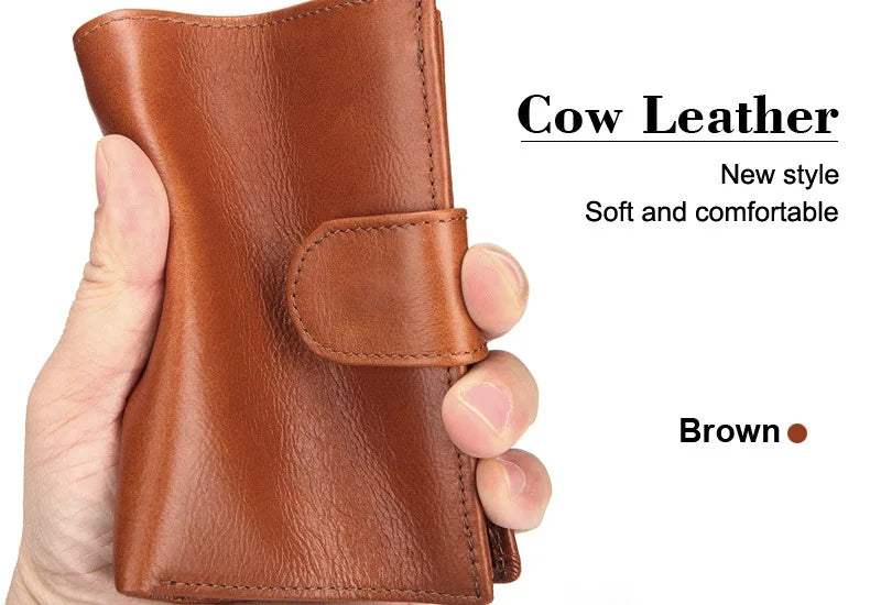 New Men Wallet Cowhide Genuine Leather Wallets Coin Purse Clutch Hasp Open Top Quality Retro Short Wallet Multi Cards Slots