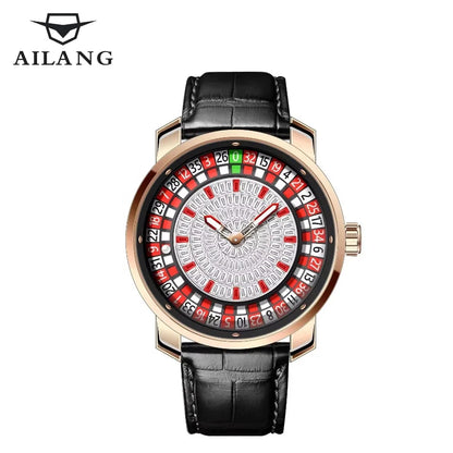 AILANG Fashionable and Noble Red Top Men Mechanical Watch Button Gambling Table Game Roulette Watches Pointer Sapphire Watch