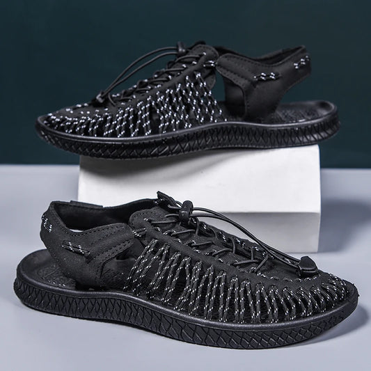 Summer Men Sandals Women Slippers Weaving Design Beach Sandals Breathable Casual Flat Sandals Outdoor Couples Sandals Size 48