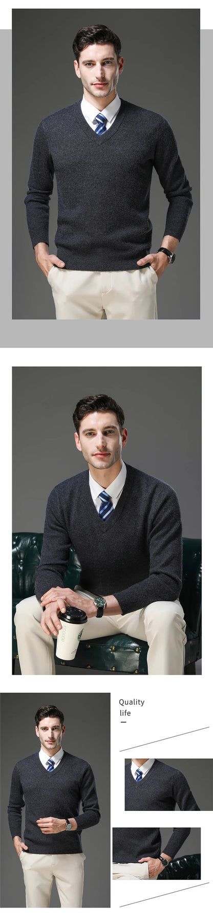 Top Grade Thick Anti-Pilling New Fashion Brand Autum Winter Knit Pullover Men Slim Fit Sweater Business Casual Woolen Jumper