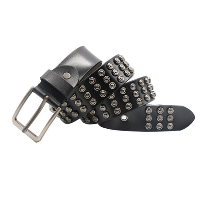 Men Belt Punk Rivet Jeans Belts For WOMEN  NEW Metal Rivet Cowboy Belt Genuine Leather Cowskin