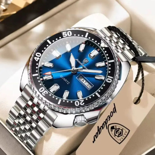 POEDAGAR Luxury Quartz Men Clock Waterproof Luminous Business Man Wristwatch Stainless Steel Date Week Sport Men's Watches Reloj