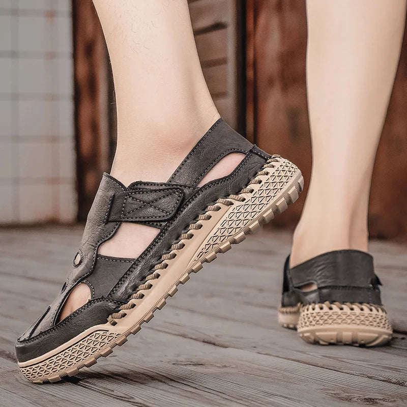 Male Casual Leather Summer Shoes Versatile Men's Sandals Durable Handmade Stitching Besch Shoes Non Slip Roma Footwear Sandals