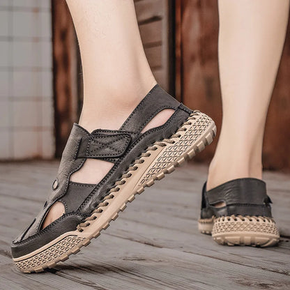 Male Casual Leather Summer Shoes Versatile Men's Sandals Durable Handmade Stitching Besch Shoes Non Slip Roma Footwear Sandals