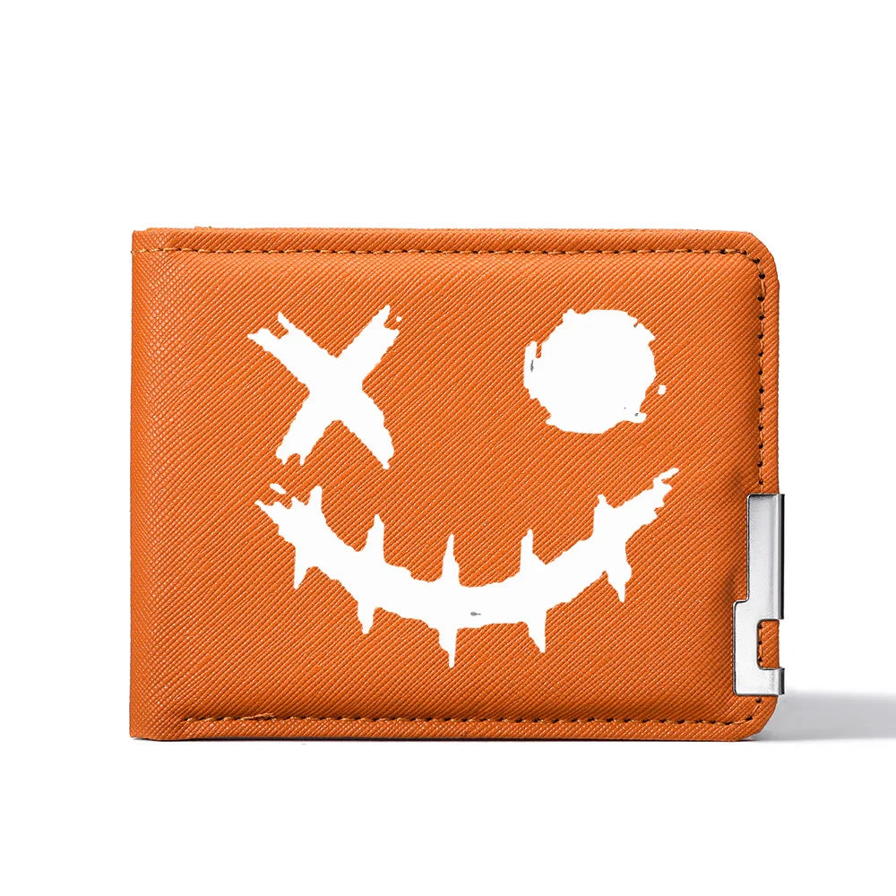 Cartoon Printed PU Leather Men's Wallet with Multiple Card Slots Slim Funny Expression Design Fashionable Compact Wallet