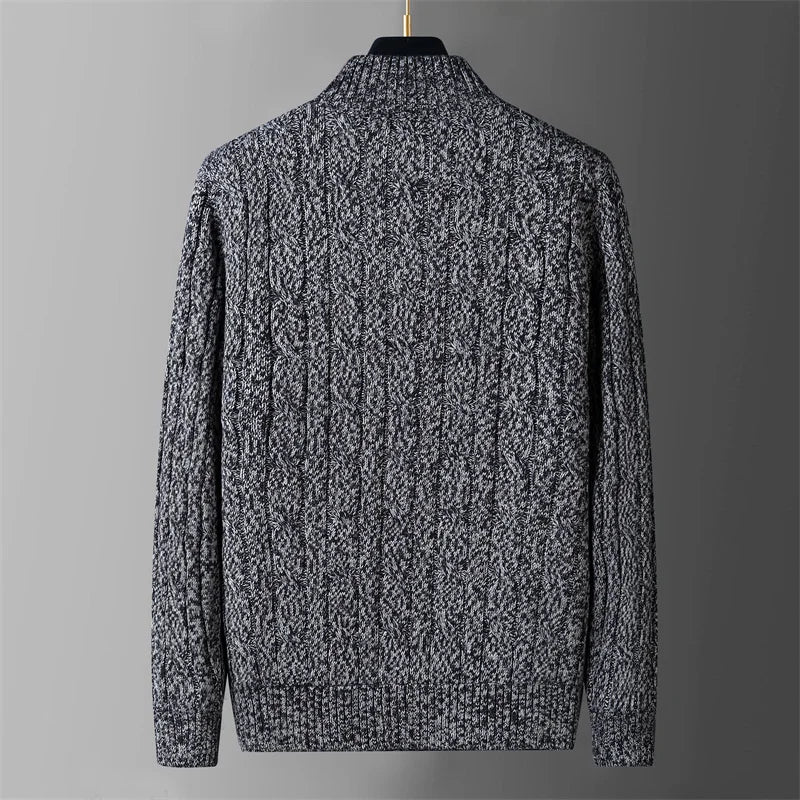 Wool Liner Argyle Jumper  Jacken Korea Khaki Black Fleece Thicken Warm Winter Zipper Sweater Men Cardigan Knitted Clothing