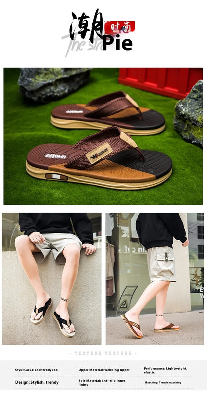 Summer trend contrasting flip flops for men wearing non-slip soft bottom braided beach sandy rubs
