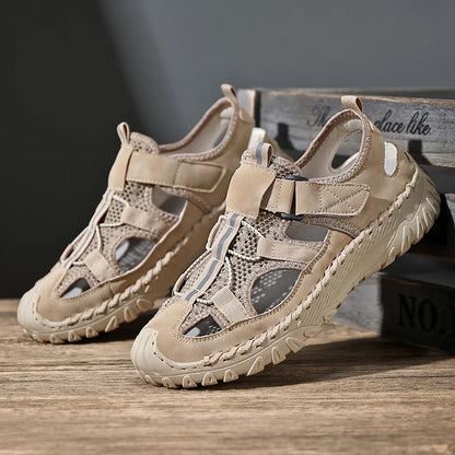 Men Outdoor Protective Toe Sandals Hollow Breathable Mesh Upper Quick Dry Lining Non Slip Walking Camping Driving Casual Shoes