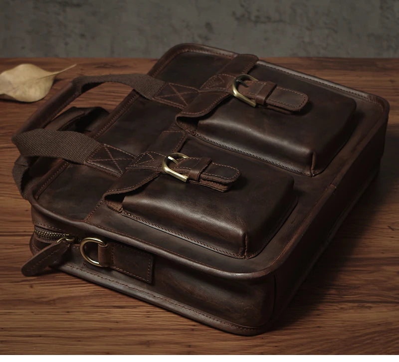 NUKA Retro Natural Cowhide Handbag Men's Real Leather Executive Briefcase Luxury Business Shoulder Bag Daily File Messenger Bags