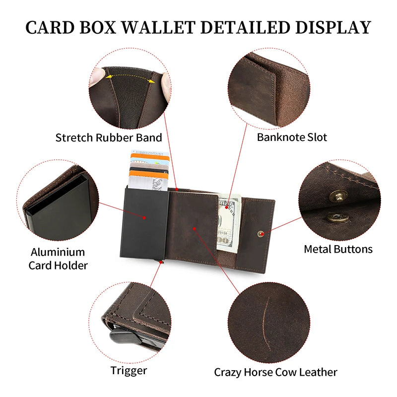 Genuine Leather RFID Card Wallets for Men Aluminium Box Travel Card Case Card Holders Money Clips Slim Casual Business Wallets