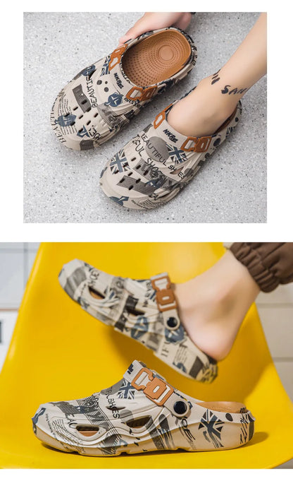 Men's Sports Sandals Summer Eva Light Soft Comfortable Men's Beach Sandals Fashion Platform Buckle Slip-on Graffiti Slippers
