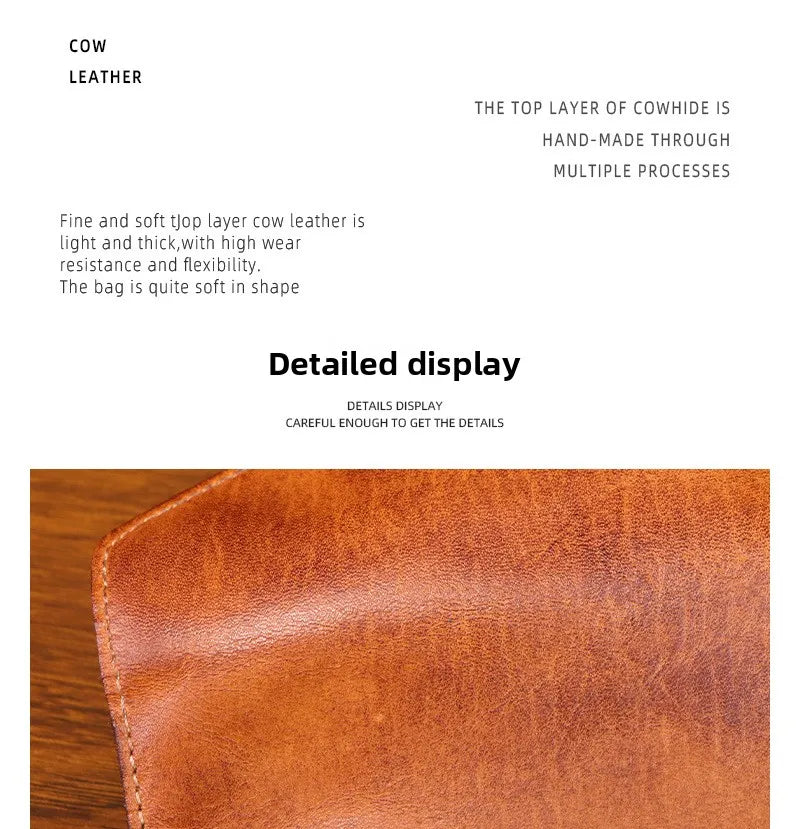 Genuine Leather Men Handmade Wallet High Quality Retro Handbag Simple Phone Pocket Card Bag Big Capacity Male Purses