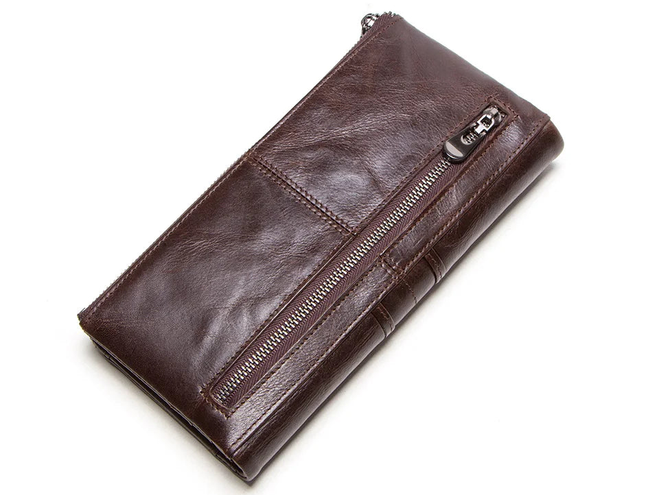 CONTACT'S Men Clutch Wallet Genuine Leather Long Wallet Hasp Card Holder Vintage Male Zipper Coin Purse Money Clip Women Purse