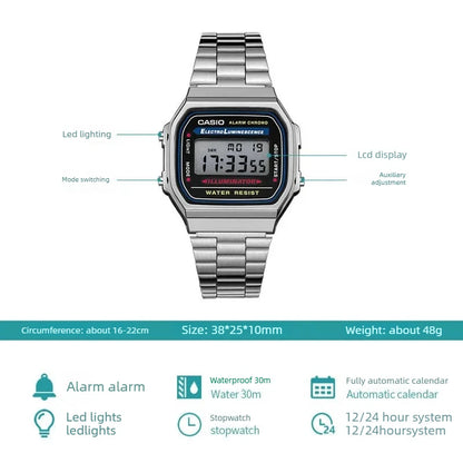 Casio A168WA-1W Retro Light Luxury Classic LED Digital Waterproof Men's Small Square Watch Quartz Movement Multifunctional Watch