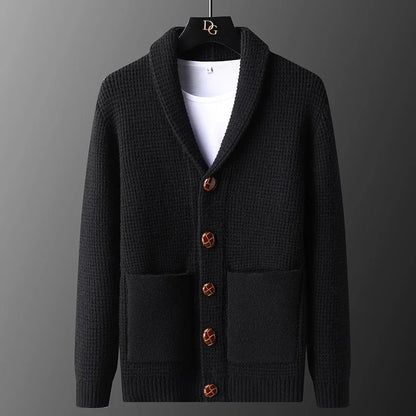 Men's Casual Knitted Open Cardigan Pockets Sweater Loose Korean Style V-Neck Autumn Fashion Light Maturity Spring Fall Outerwear