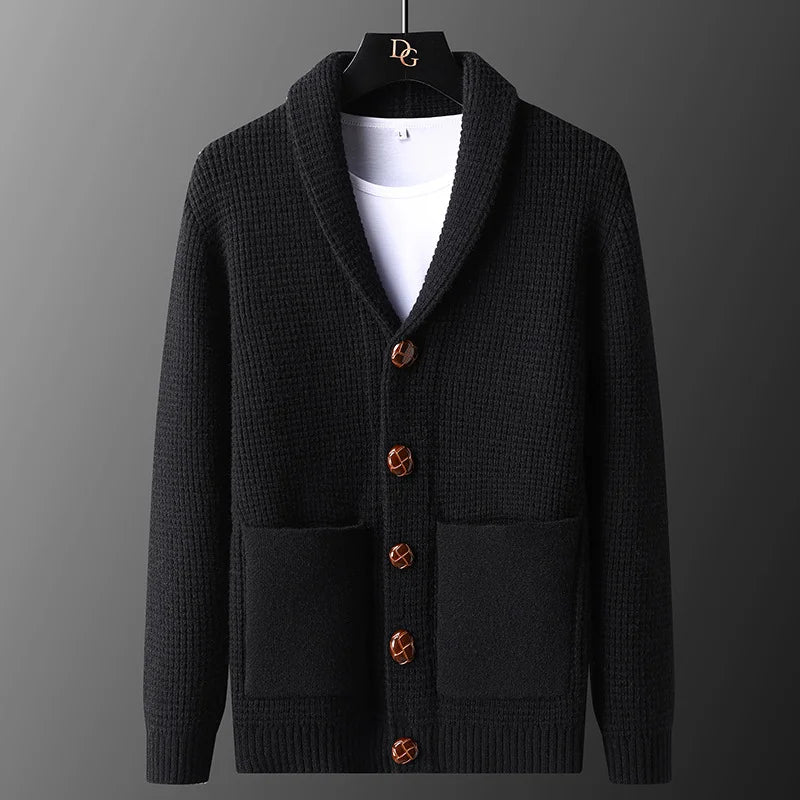 Men's Casual Knitted Open Cardigan Pockets Sweater Loose Korean Style V-Neck Autumn Fashion Light Maturity Spring Fall Outerwear