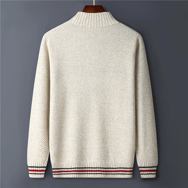 Men's Fleece Warm Half Zip Pullover Knitted Sweater Vintage Letter Print Cotton Coat Red/Black Winter Fashion