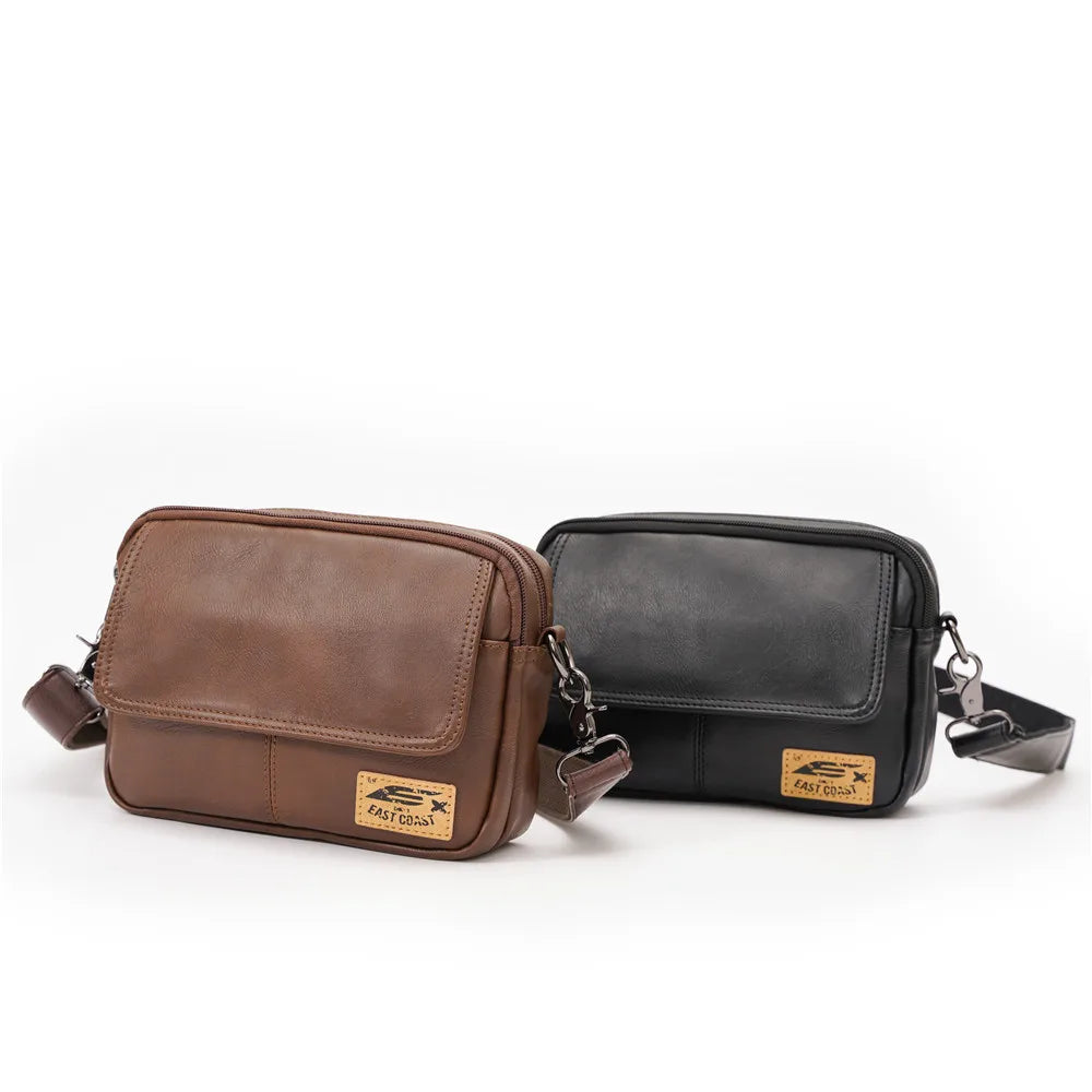 Vinatge Men's Crossbody Bag Soft PU Leather Shoulder Bag For Men Fashion Square Crossbody Messenger Bag Flap Zipper Satchels
