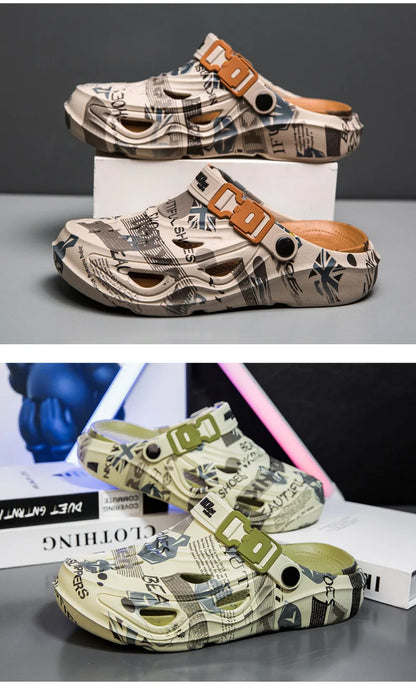 Men's Sports Sandals Summer Eva Light Soft Comfortable Men's Beach Sandals Fashion Platform Buckle Slip-on Graffiti Slippers