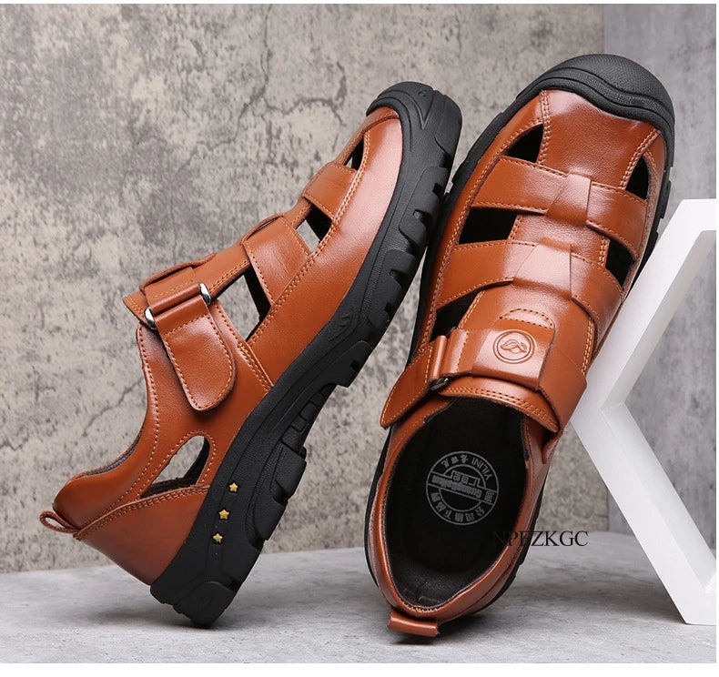 Classic High Quality Cow Leather Sandals Summer Outdoor Handmade Men Sandals Fashion Comfortable Men Beach Leather Shoes