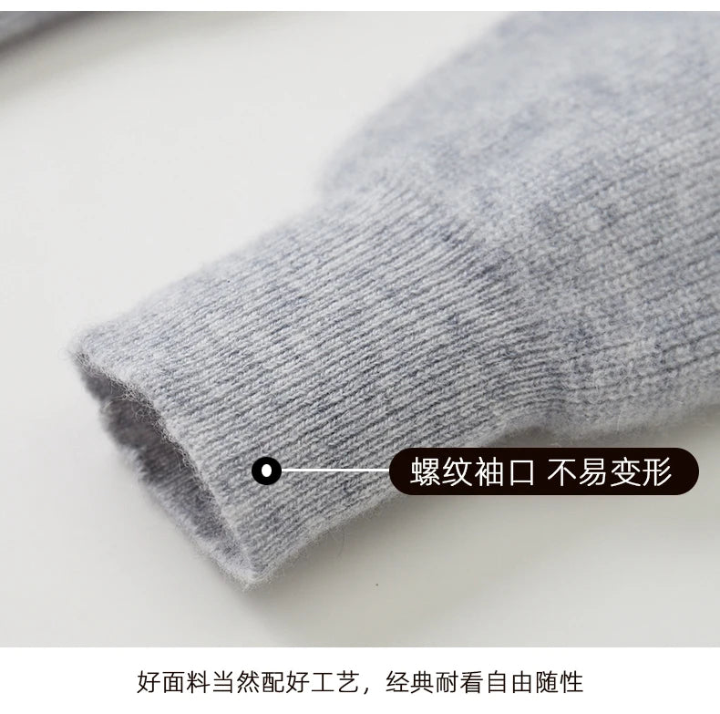 Men 100% Merino Wool Sweater Hooded Zipper Cardigan Autumn Winter Thickened Knit Large-size Jacket Long Sleeved Sportswear Coat
