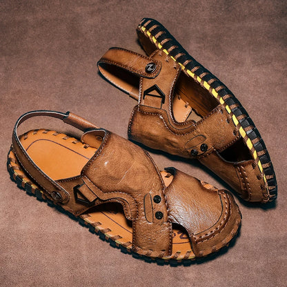 Handmade Men's Summer Sandals Genuine Leather Beach Rubber Flip Flops Classic Roman Male Sandals Outdoor Dual-Purpose Slippers