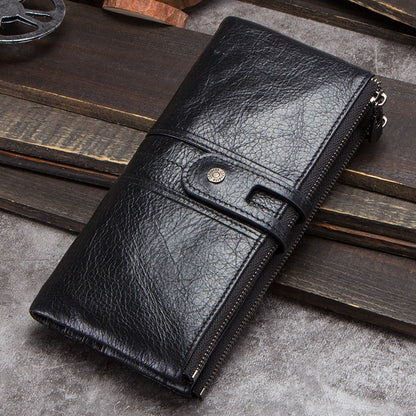 CONTACT'S Men Clutch Wallet Genuine Leather Long Wallet Hasp Card Holder Vintage Male Zipper Coin Purse Money Clip Women Purse