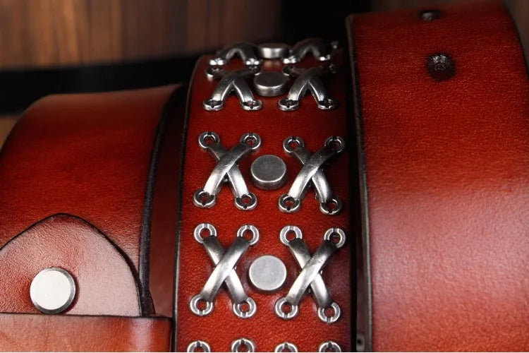Studded Heavy Metal Style Belt Handmade Genuine Leather Punk Rock Style Men's Belt Cowhide Retro Tactical belt Jeans Belt
