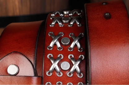 Studded Heavy Metal Style Belt Handmade Genuine Leather Punk Rock Style Men's Belt Cowhide Retro Tactical belt Jeans Belt