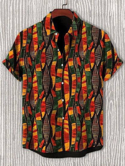 2025 Vintage African Style Men's Retro Ethnic Tribal Short Sleeve Shirt Tops Fashion Casual Vacation Streetwear Men's Shirt