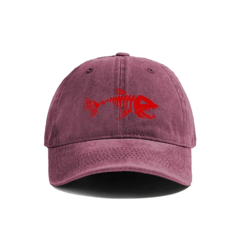 Fishbone Baseball Cap Summer Distressed Dad Hats Men Women Outdoor Casual Printed Fishing Skeleton Fish Bone Caps