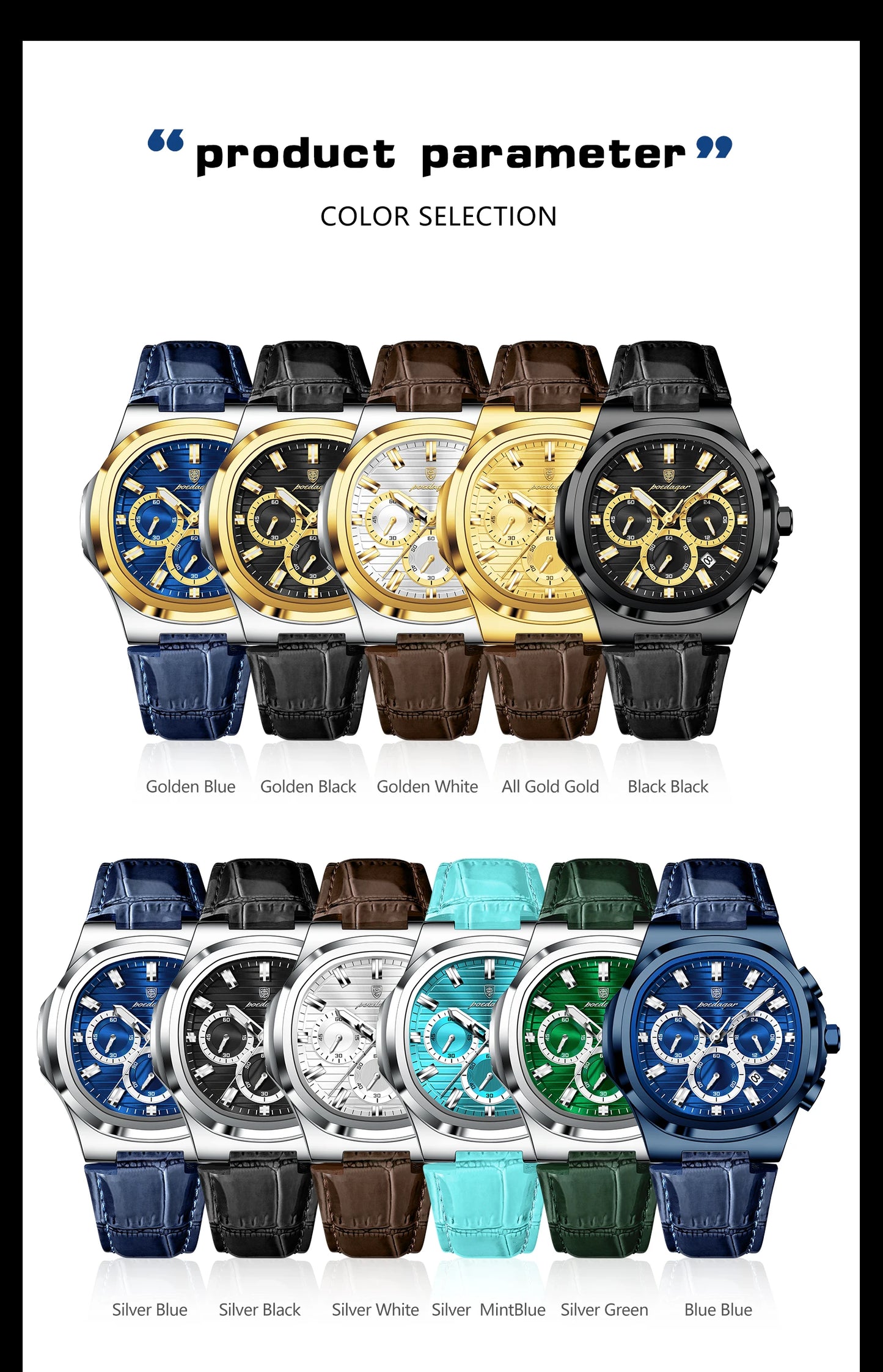 POEDAGAR Top Business Man Wristwatch Date Chronograph Waterproof Luminous Luxury Men Watch Leather Quartz Men's Watches Male+Box